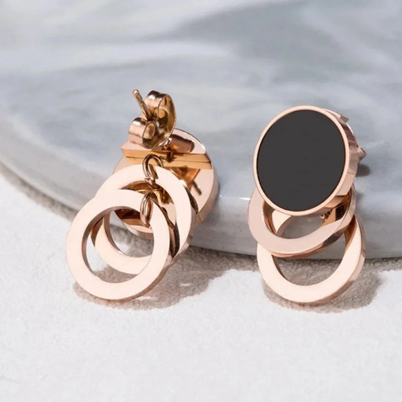 Black & 18k Rose Gold-Plated Link Stud NWOT - Picture 2 of 3